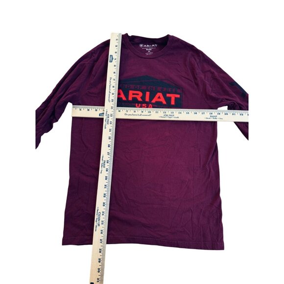 Ariat Mens Burgundy Long Sleeve  T-Shirt - Medium USA Logo Cotton - Picture 6 of 7